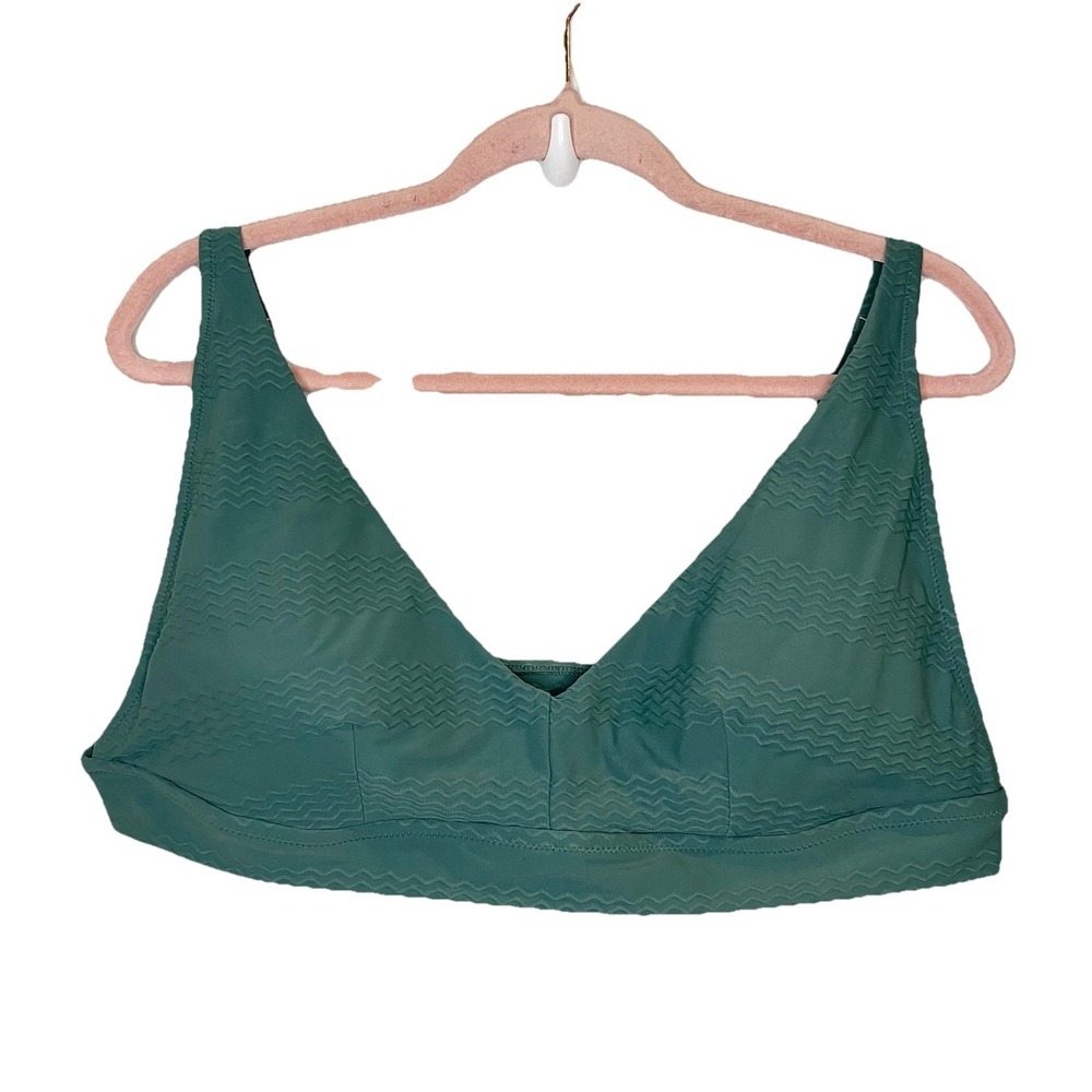 AMERICAN EAGLE Aerie Textured Scoop Bikini Top Textured Green‎ Solid Teal XXL